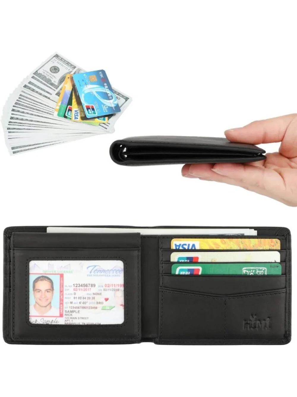 Genuine Leather RFID Blocking Bifold Wallet for Men with 2 ID Windows - Stylish